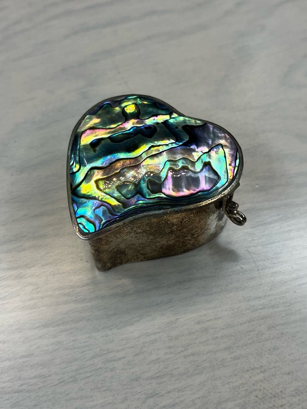 Unique Vintage Heart-Shaped Abalone Shell Trinket Box, “ALPACA MEXICO” on back